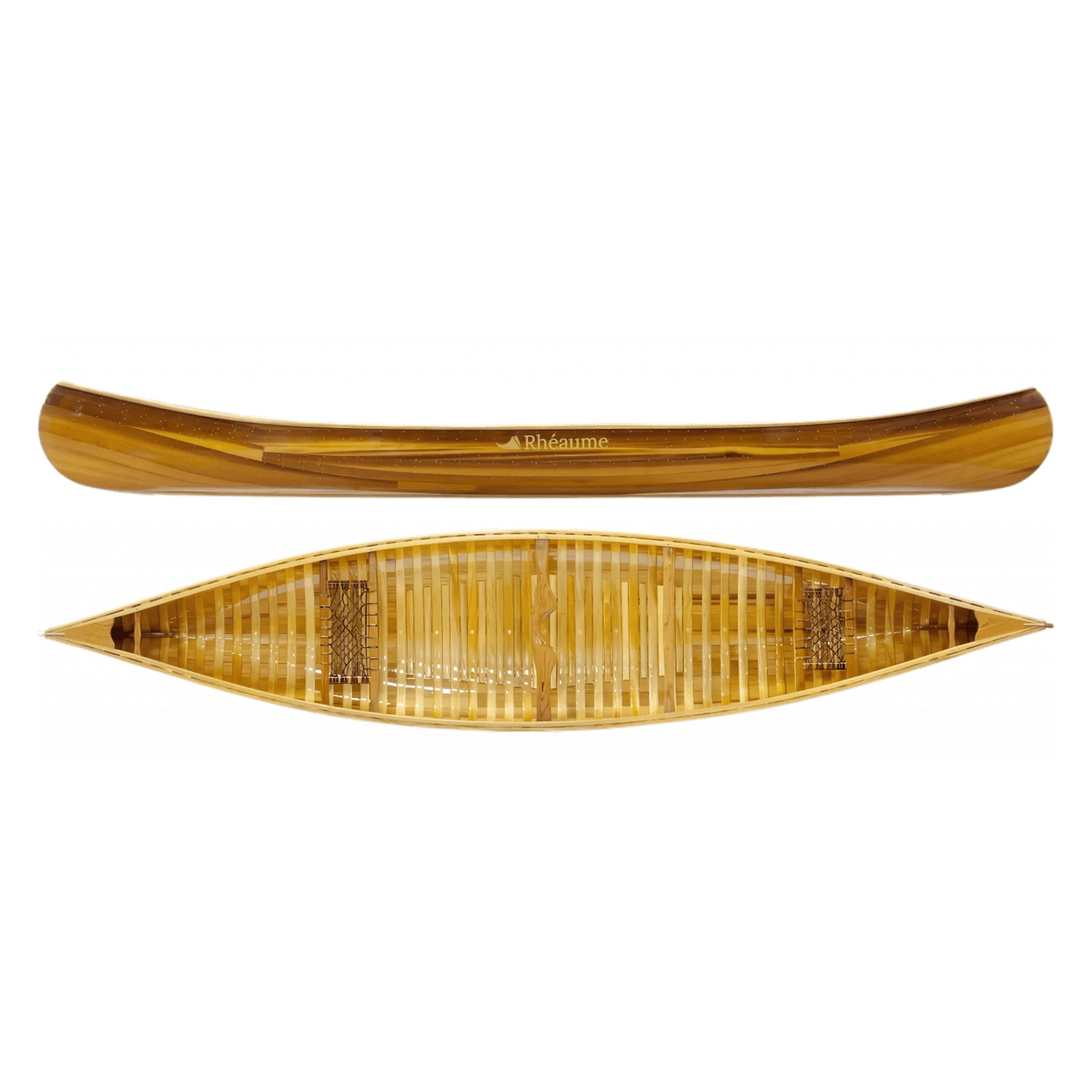 Handcrafted wooden canoe for sale, designed for premium canoeing experiences with a sleek structure and exquisite detailing ideal for water adventures.