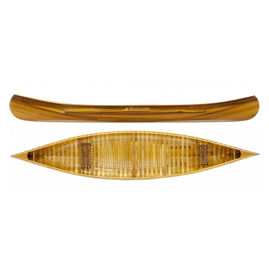 Handcrafted wooden canoe for sale, designed for premium canoeing experiences with a sleek structure and exquisite detailing ideal for water adventures.