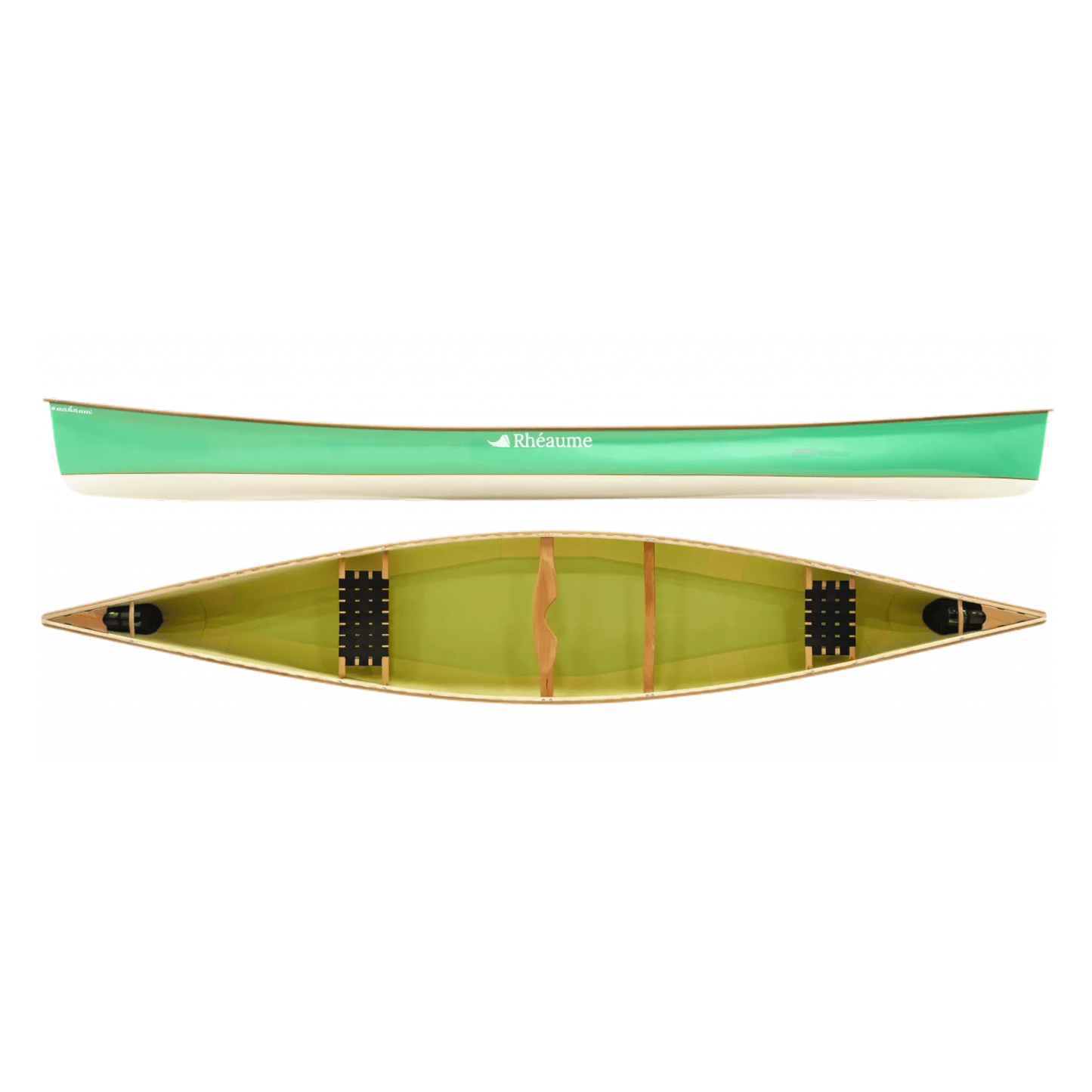 Green canoe for sale, designed for canoeing enthusiasts with a lightweight and durable construction, featuring comfortable seating and sleek lines.