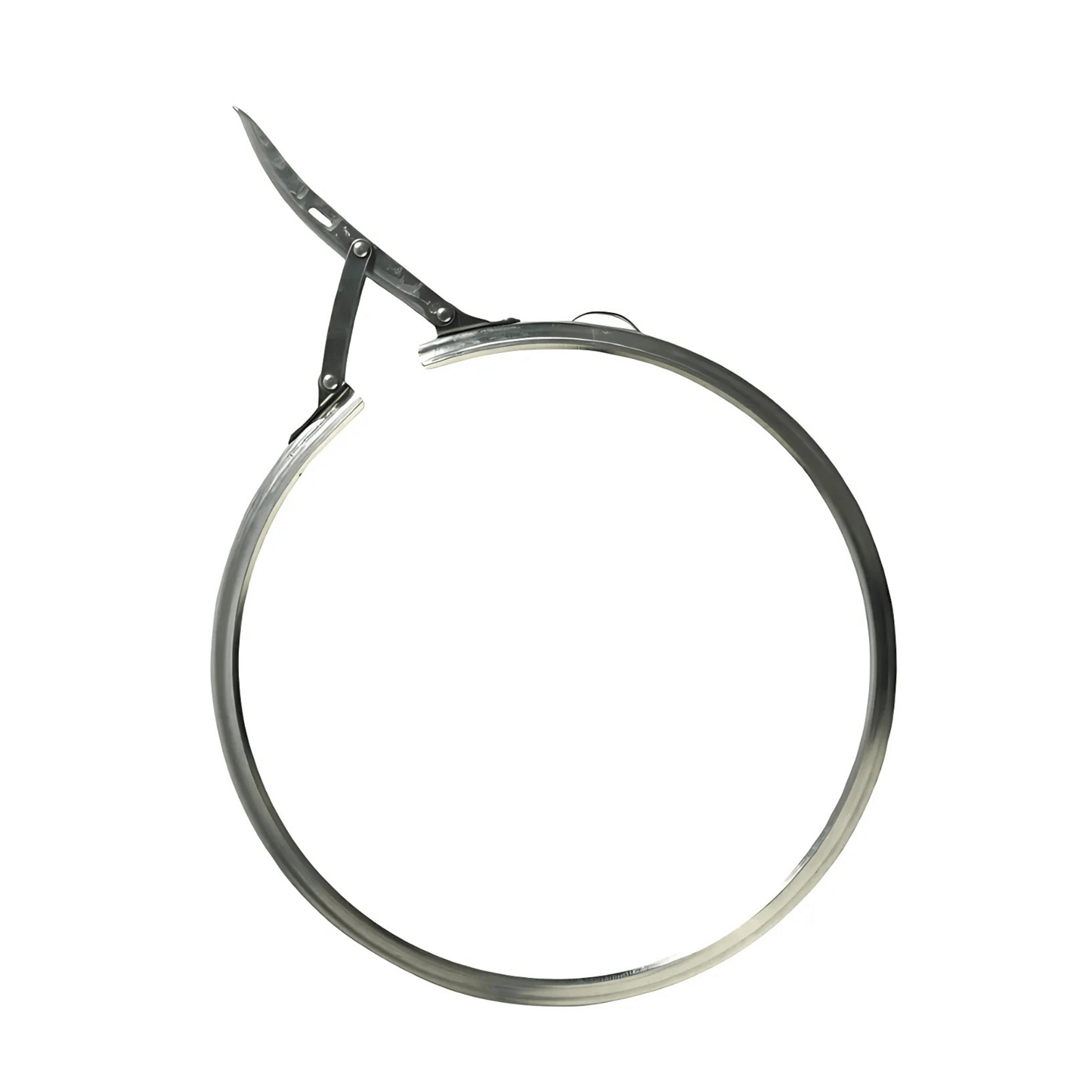 Stainless steel locking ring clamp for a waterproof storage barrel, providing a secure and tight seal.