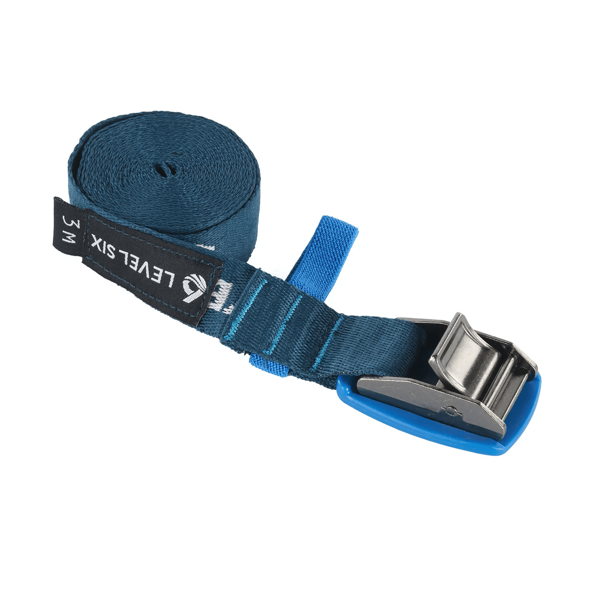 3m webbing tie-down strap with durable metal buckle and reinforced stitching, ideal for secure load fastening.