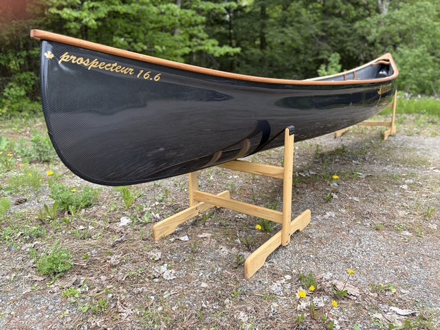 Rhéaume Prospecteur 16'6 Canoe - Carbon Exterior - Cherry Wood Gunwales - Innegra Basalt Interior - Clear Colour