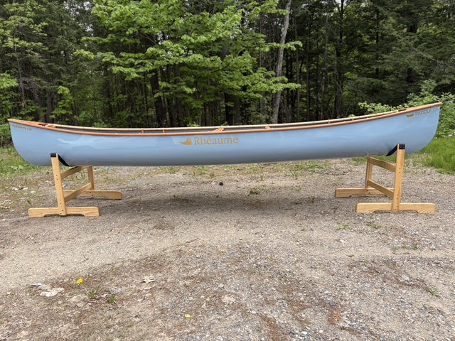 Rhéaume Explorer 14 Canoe - Kevlar Exterior - Cherry Wood Gunwales - Innegra Basalt Interior - Pale Blue