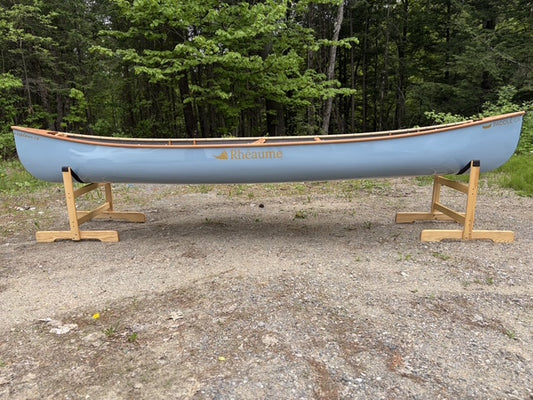 Rhéaume Explorer 14 Canoe - Kevlar Exterior - Cherry Wood Gunwales - Innegra Basalt Interior - Pale Blue