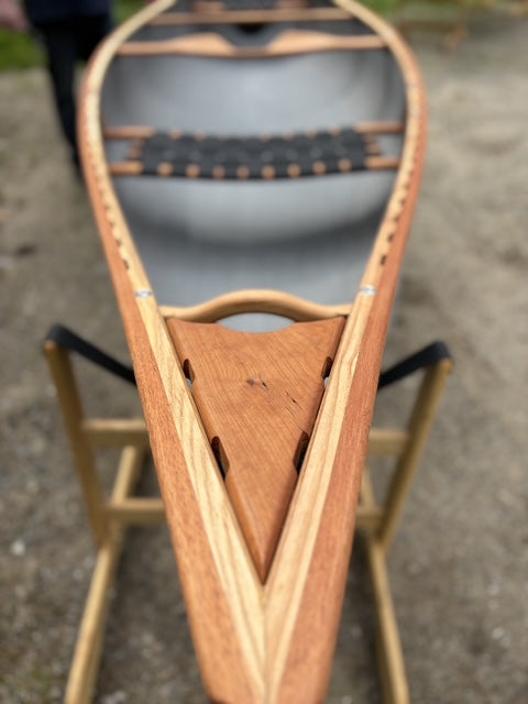 Rhéaume Explorer 14 Canoe - Kevlar Exterior - Cherry Wood Gunwales - Innegra Basalt Interior - Pale Blue
