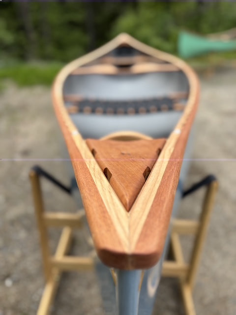 Rhéaume Explorer 14 Canoe - Kevlar Exterior - Cherry Wood Gunwales - Innegra Basalt Interior - Pale Blue