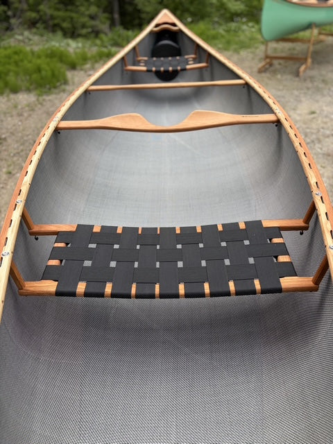 Rhéaume Explorer 14 Canoe - Kevlar Exterior - Cherry Wood Gunwales - Innegra Basalt Interior - Pale Blue