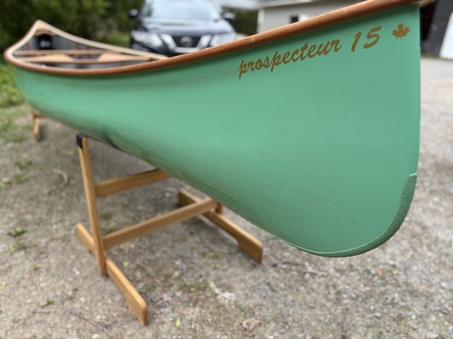 Rhéaume Prospecteur 15' Canoe - Kevlar Exterior - Cherry Wood Trim - Innegra Basalt Interior - Aussie Green