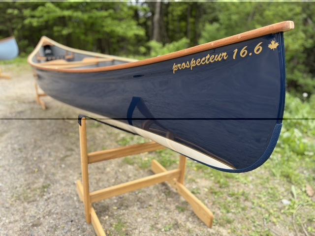 Rhéaume Prospecteur 16'6 Canoe - Kevlar Exterior - Cherry Wood Gunwales - Innegra Basalt Interior - Blue and White Two-Tone
