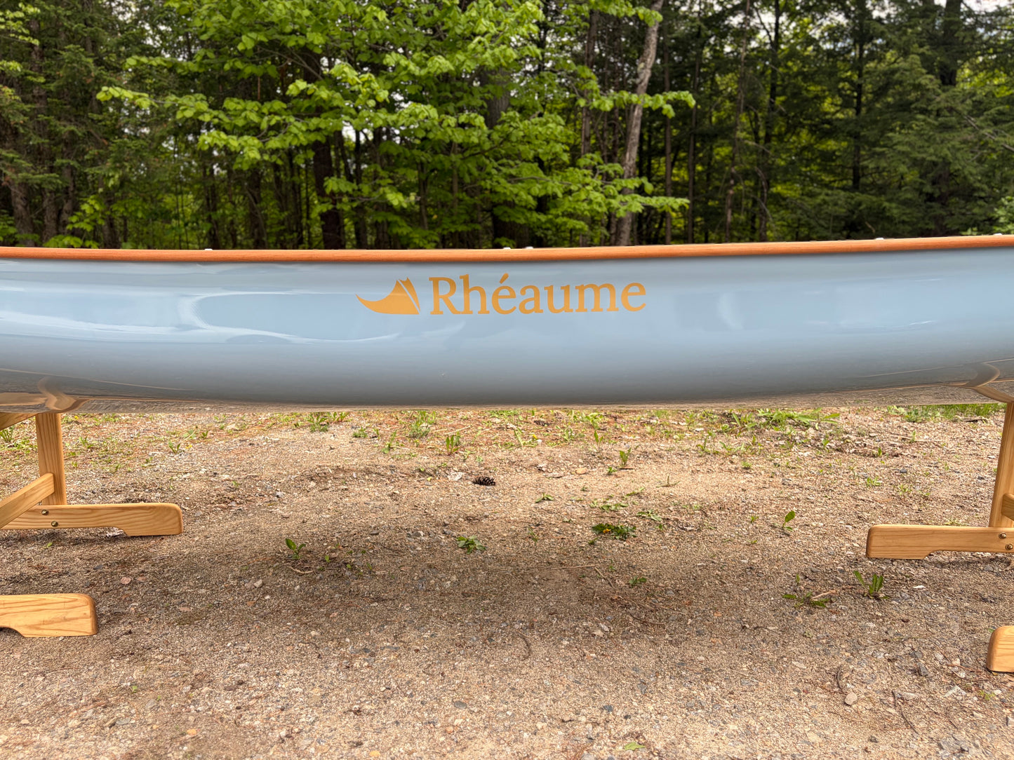 Rhéaume Prospecteur 15' Canoe - Kevlar Exterior - Cherry Wood Trim - Innegra Basalt Interior - Pale  Blue