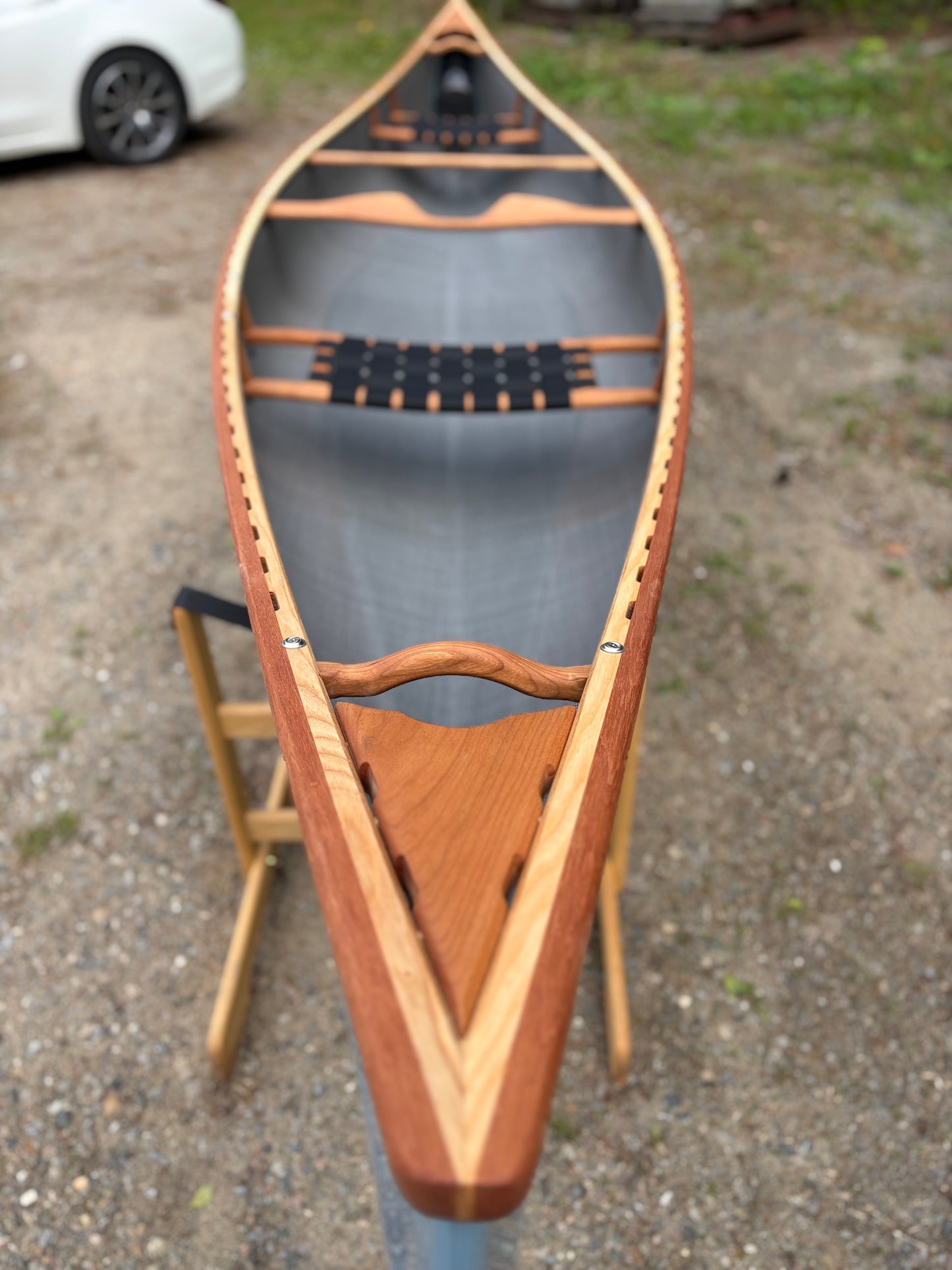 Rhéaume Prospecteur 15' Canoe - Kevlar Exterior - Cherry Wood Trim - Innegra Basalt Interior - Pale  Blue