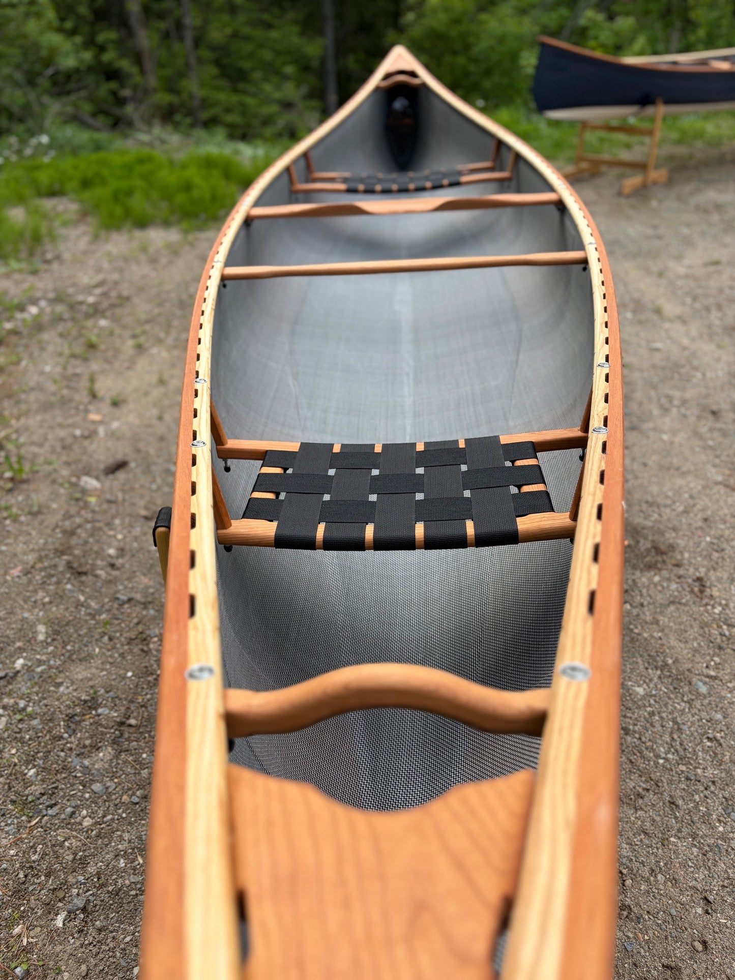 Rhéaume Prospecteur 15' Canoe - Kevlar Exterior - Cherry Wood Trim - Innegra Basalt Interior - Pale  Blue