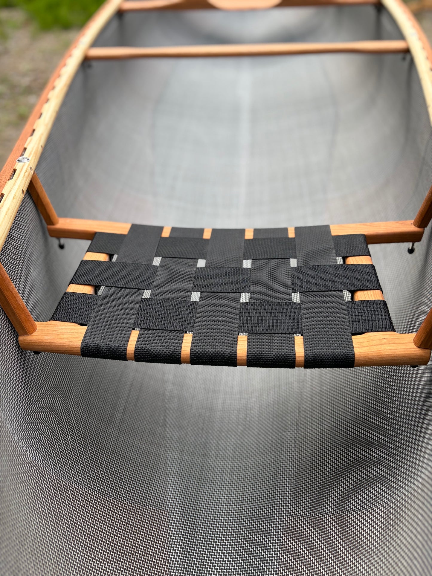 Rhéaume Prospecteur 15' Canoe - Kevlar Exterior - Cherry Wood Trim - Innegra Basalt Interior - Pale  Blue